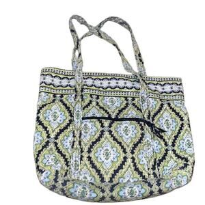 "VERA BRADLEY" GREEN / BLACK / WHITE LARGE TOTE BAG / PURSE, Toggle closure